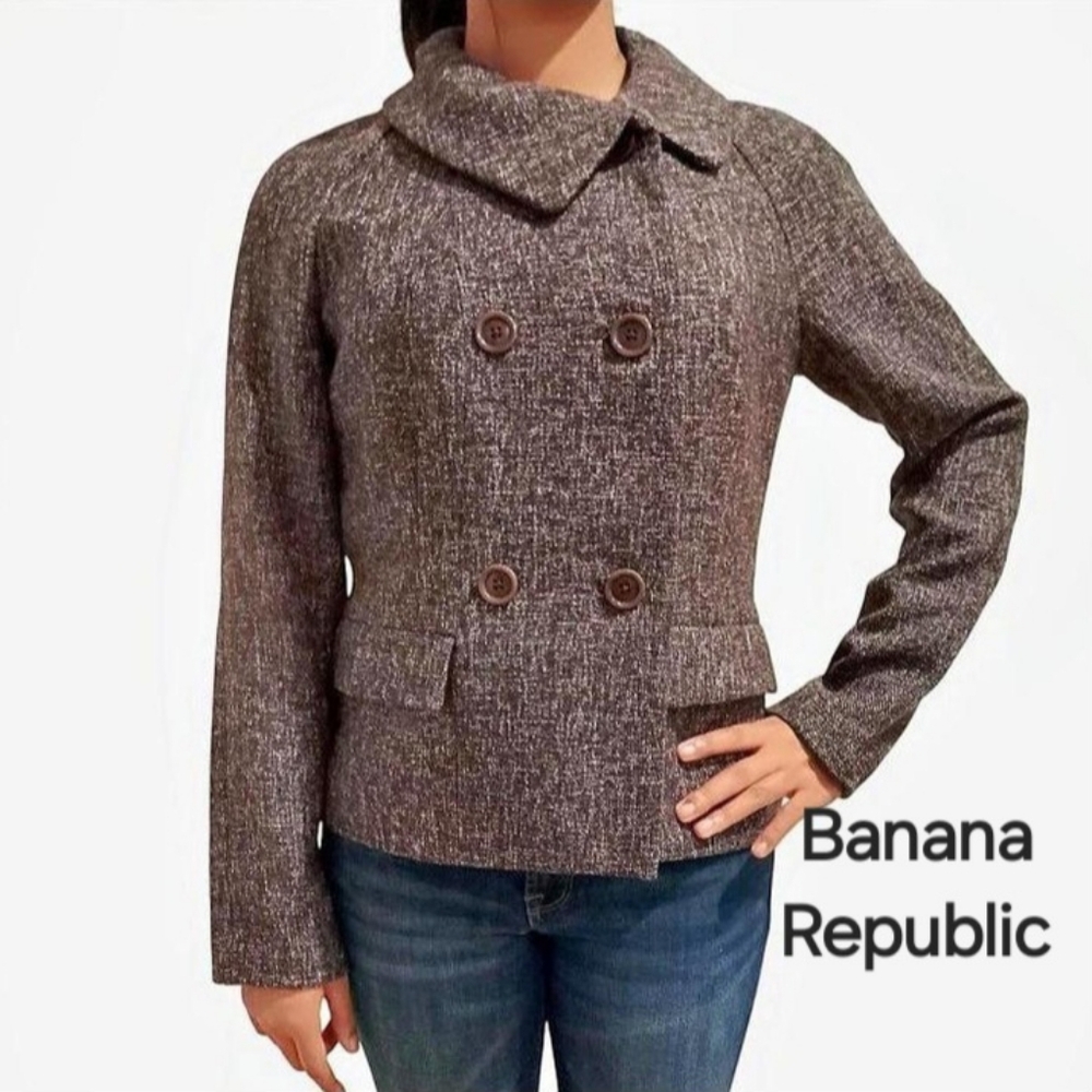 Banana Republic Brown Tweed Jacket Preppy Blazer Wool Blend